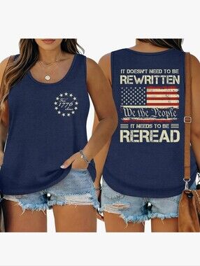 Patriotic Navy Sleeveless Tank Top - We the People Graphic